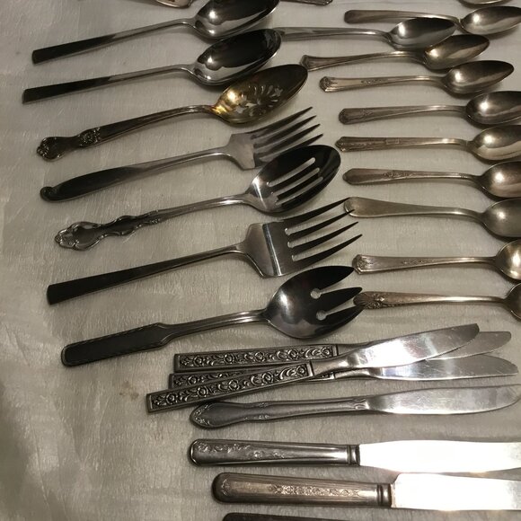 Lot of 37 pieces of old silverware - knives, forks, spoons different patterns
